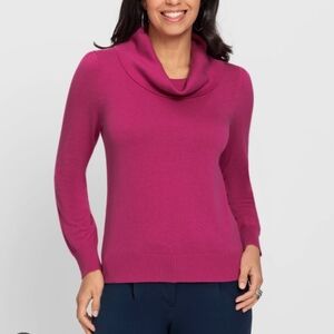 Anne Klein 100% Cashmere Fuchsia Pink Cowl Neck Sweater Size Medium